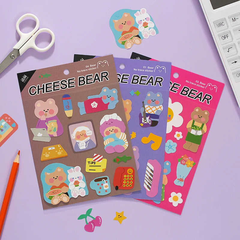 Kawaii Cheese Bear Stickers Scrapbooking Decorative Sticker Korean DIY Diary Album Stick Label School Stationery (Online Order Only)