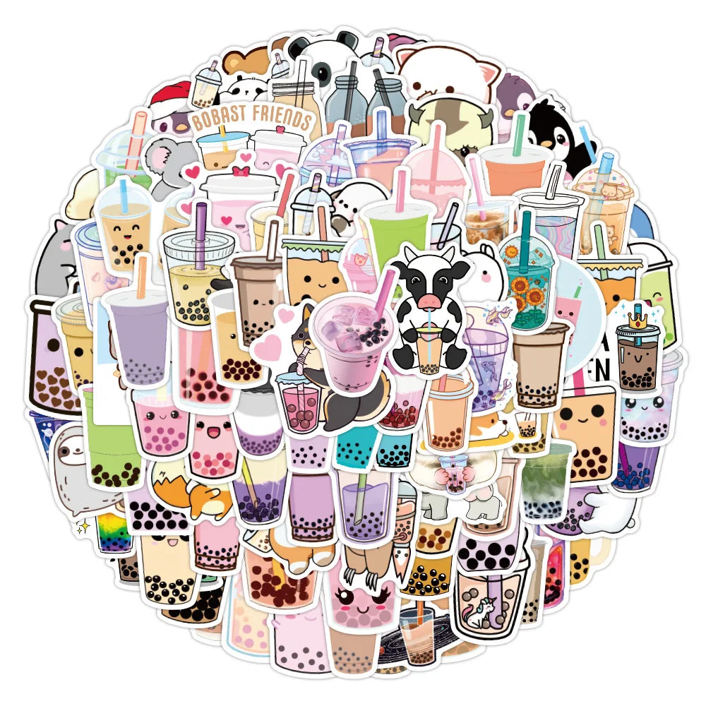 10/30/50/100pcs Bubble Tea Kawaii Stickers Aesthetic Decorative Water Bottle Scrapbooking Guitar Laptop Cute Cartoon Kids Decal (Online Order Only)