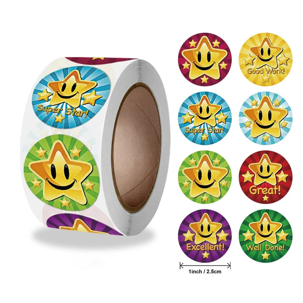 Stickers 500 Pcs/roll 2.5cm / 1inch Children's Cartoon Toy Stickers Teacher Encouragement Reward Game Stickers (Online Order Only)