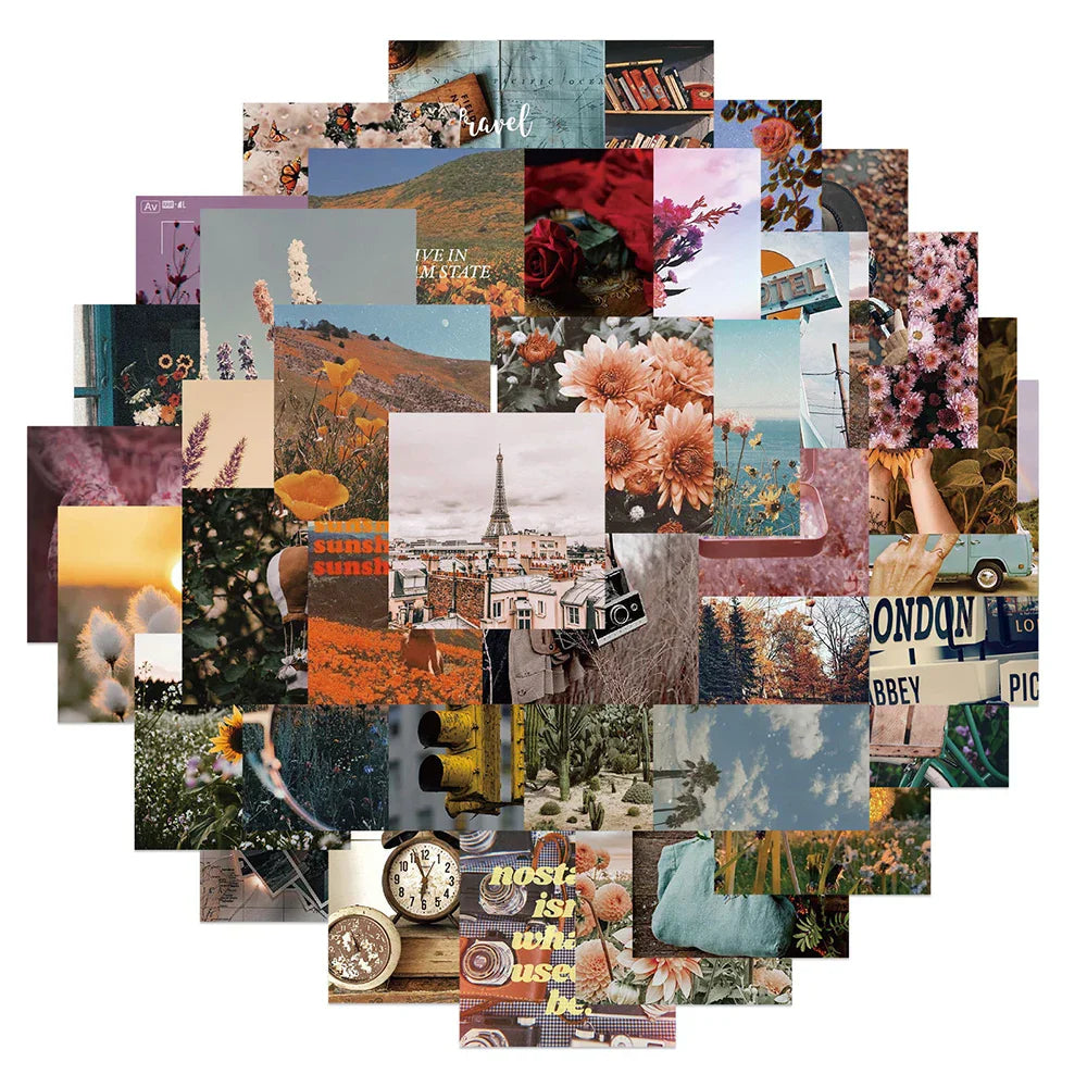 Retro Landscape Flower Stickers - Aesthetic DIY Laptop Phone Guitar Decals (Online Order Only)