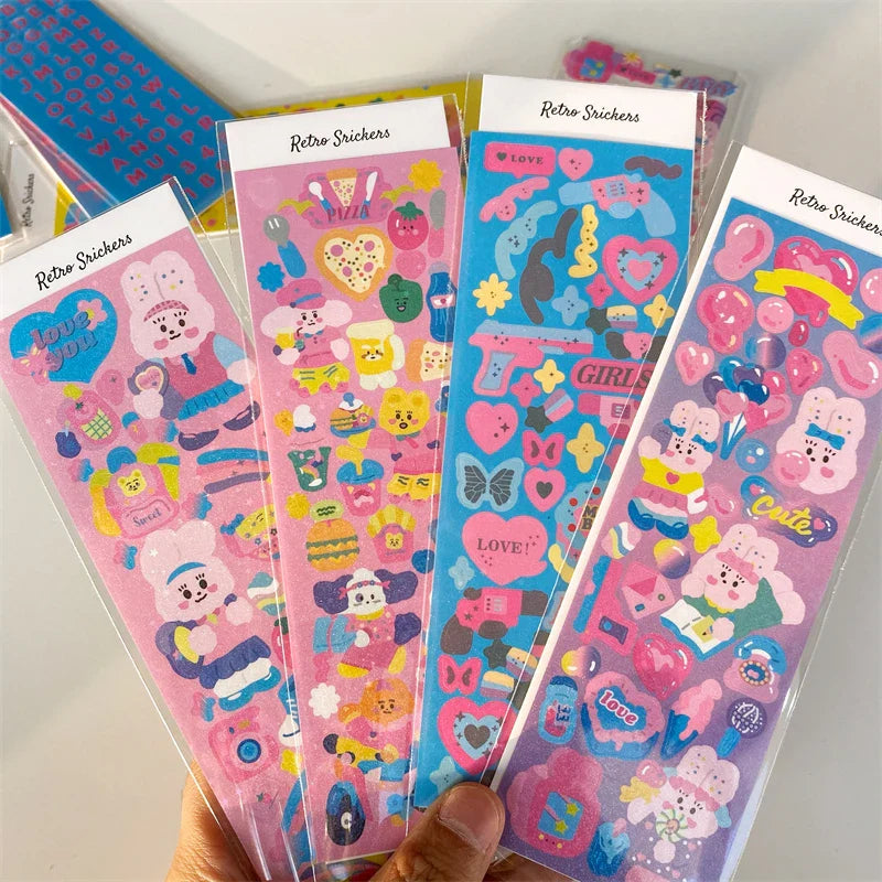 Cute Rabbit Laser Sticker Letters Decorative Stickers Idol Card Making Scrapbooking Journal Photo Album Stick Label Stationery (Online Order Only)