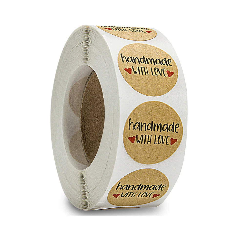 100-500Pcs "Handmade With Love" Kraft Paper Stickers Round Adhesive Labels Baking Wedding Decoration Party Decoration Sticker (Online Order Only)