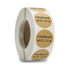 100-500Pcs "Handmade With Love" Kraft Paper Stickers Round Adhesive Labels Baking Wedding Decoration Party Decoration Sticker (Online Order Only)