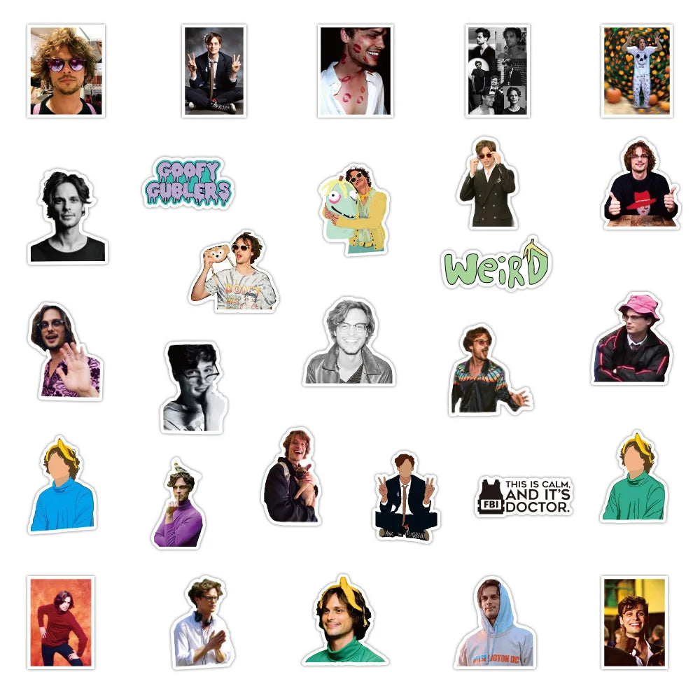 10/50pcs Fashion American Actor Matthew Gray Gubler Stickers Waterproof Suitcase Notebook Scooter Model Star Graffiti Stickers (ONLINE ORDER ONLY)