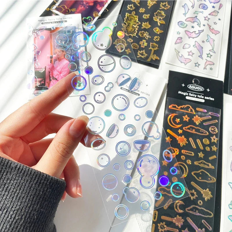 Cute Bubble Whale Bronzing Silver Sticker Aesthetics Decorative Scrapbooking Stickers School Supplies Diary Material Stickers (Online Order Only)
