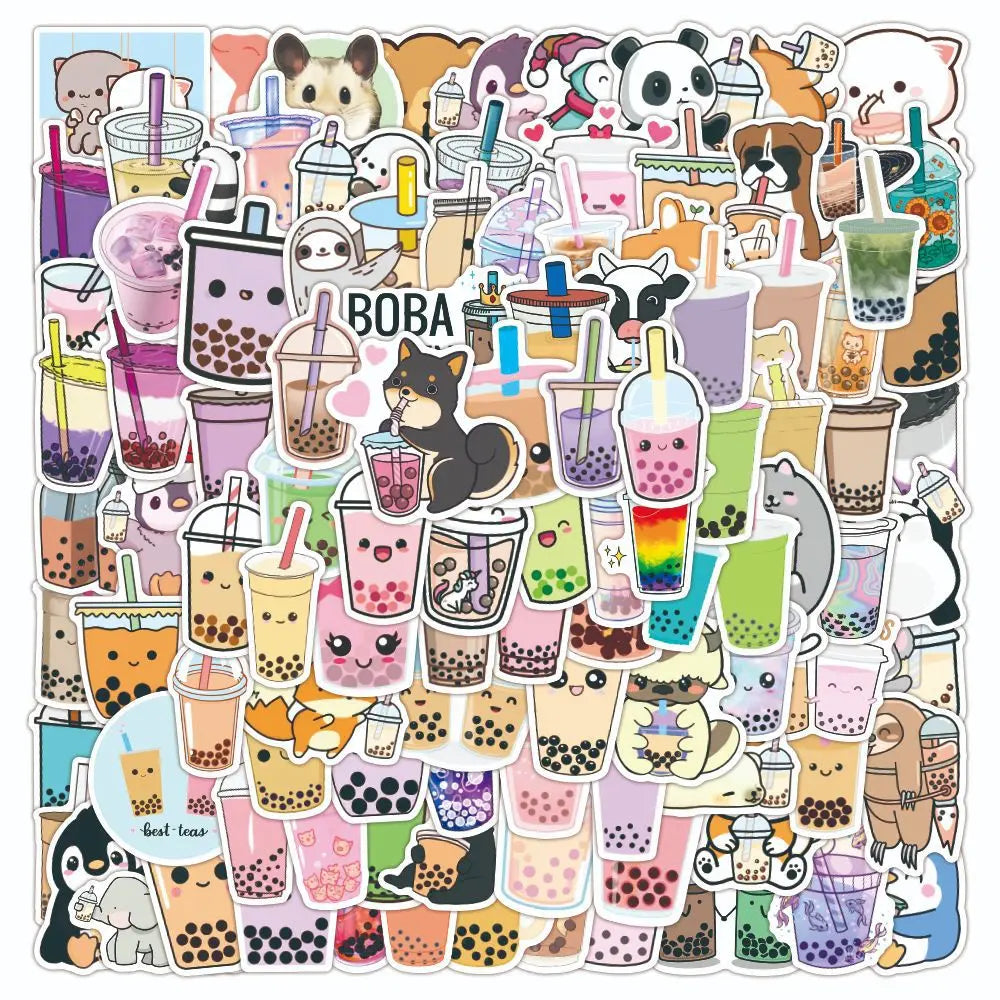10/30/50/100pcs Bubble Tea Kawaii Stickers Aesthetic Decorative Water Bottle Scrapbooking Guitar Laptop Cute Cartoon Kids Decal (Online Order Only)