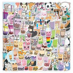10/30/50/100pcs Bubble Tea Kawaii Stickers Aesthetic Decorative Water Bottle Scrapbooking Guitar Laptop Cute Cartoon Kids Decal (Online Order Only)
