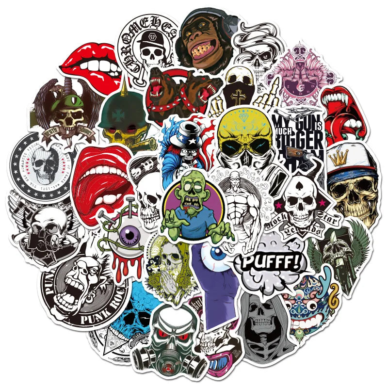 10/30/50PCS Terror Series Skull Graffiti Stickers Guitar Laptop Skateboard Luggage Phone Bike Waterproof Cool Stickers Kid Toy (Online Order Only)