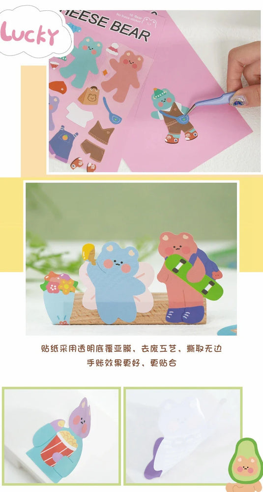 Kawaii Cheese Bear Stickers Scrapbooking Decorative Sticker Korean DIY Diary Album Stick Label School Stationery (Online Order Only)