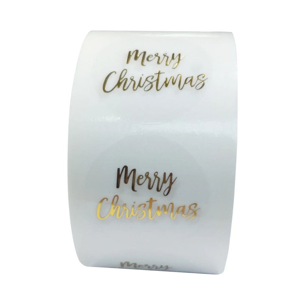 Merry Christmas Stickers 100-500pcs Round Golden Plated Stickers Gift Candy Box Homemade Cookies Bag Sealing Decoration Decals (Online Order Only)