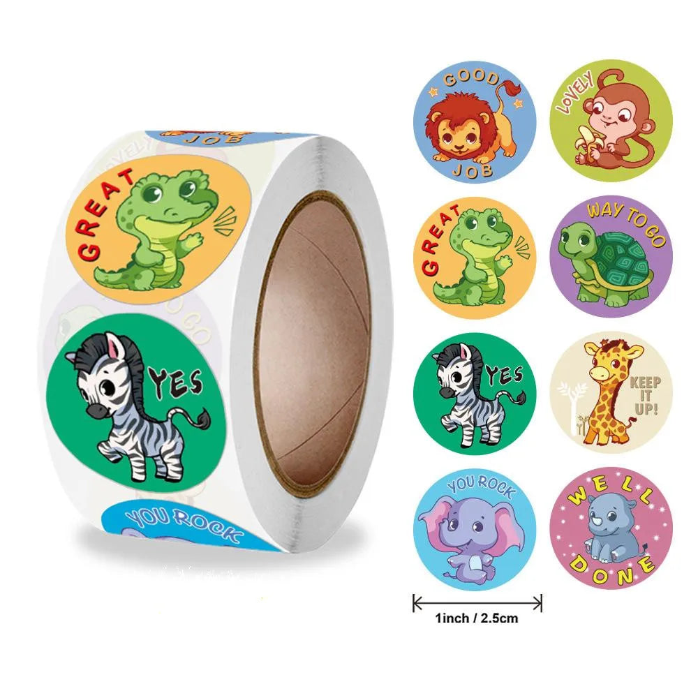 500 Stickers/roll Teacher Rewards And Encourages Children’s Toys Cute Cartoon Animal Stickers Seal Stickers (ONLINE ORDER ONLY)
