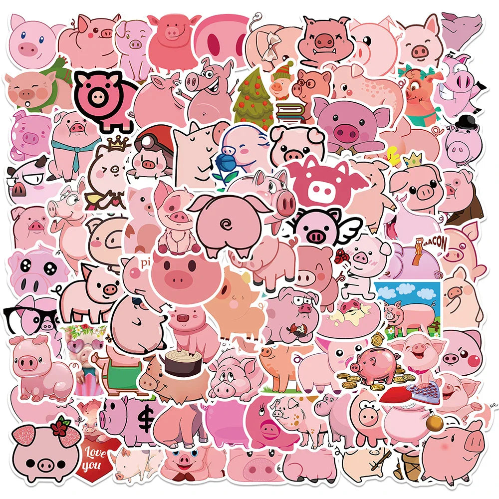 Kawaii Pink Pig Stickers Cartoon Animal Decals for Skateboard Laptop Phone Suitcase Helmet (ONLINE ORDER ONLY)