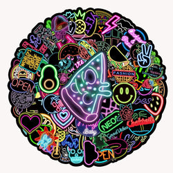 Cartoon Neon Graffiti Stickers Waterproof DIY Car Phone Laptop Luggage Bike Guitar Kids Toys (Online Order Only)