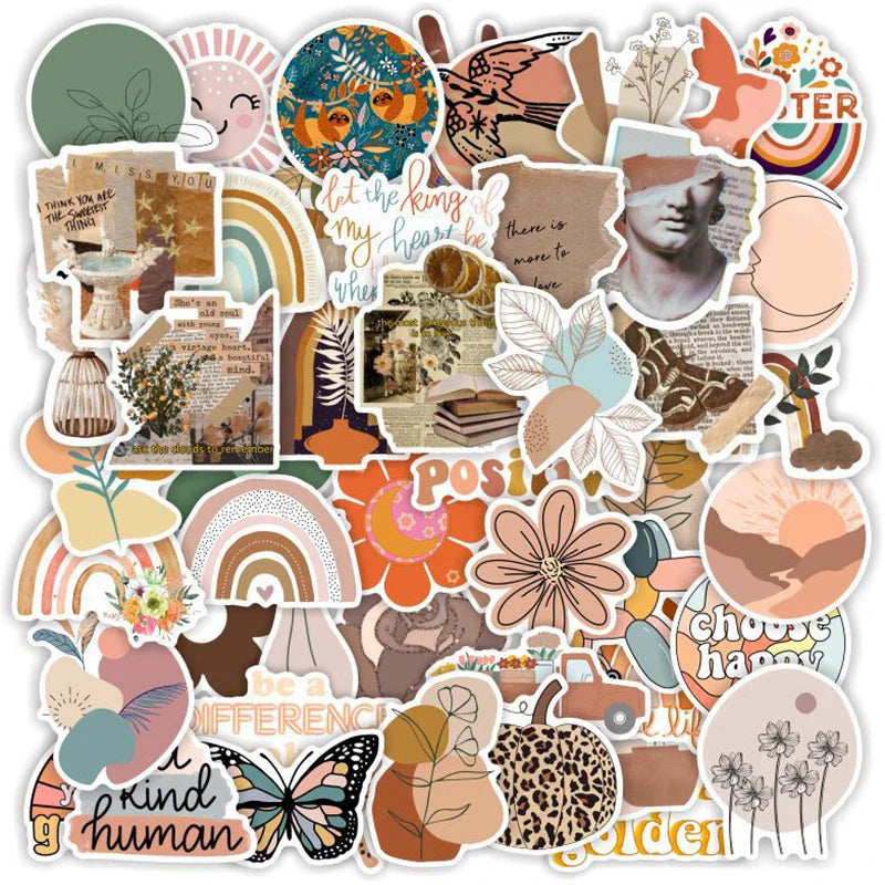 Cute Cartoon Bohemian Aesthetic Stickers - 10/30/50pcs for Laptop, Phone, Scrapbooking (Online Order Only)