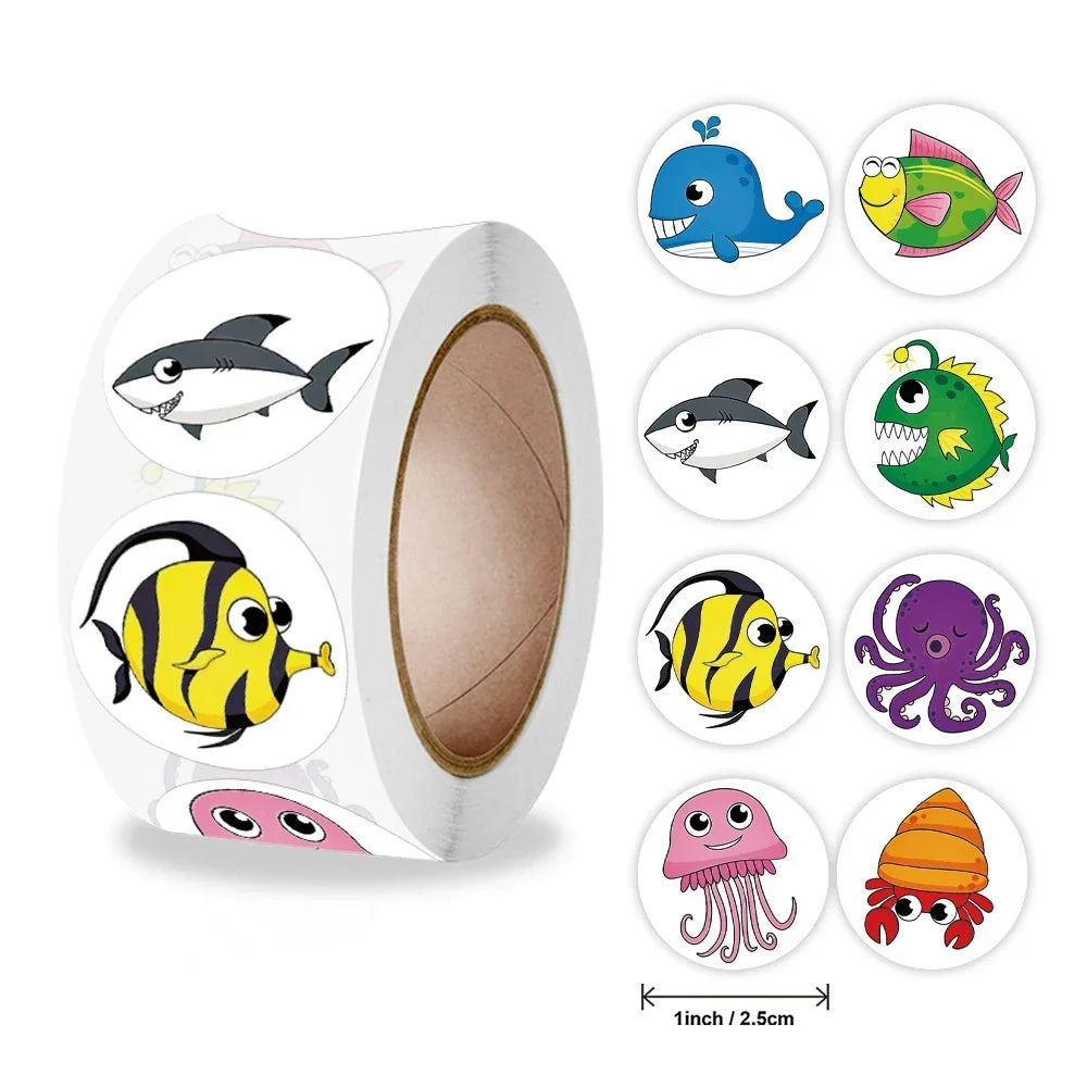 Stickers 500 Pcs/rollSea Animal Series Cute Stickers Office Stationery Decoration Sealing Stickers Kawaii Stickers (ONLINE ORDER ONLY)