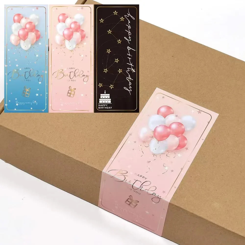10-30pcs "Happy Birthday To You" Stickers 6*15cm Pink Blue Black Birthday Gift Package Decor Seal Labels Exquisite Stickers (Online Order Only)