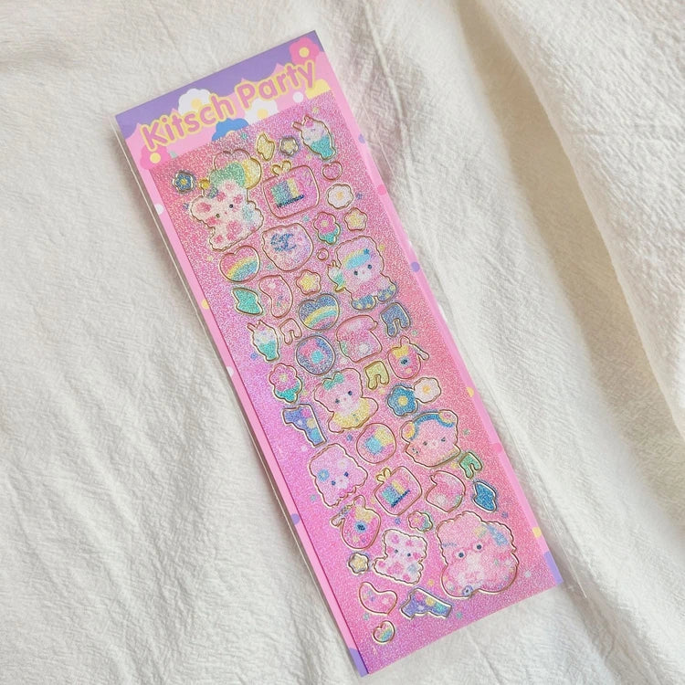 Korean Ins Kawaii Rabbit Bear Laser Sticker DIY Scrapbook Idol Card Album Stationery Happy Plan Decorative Stickers Art Supplies (ONLINE ORDER ONLY)