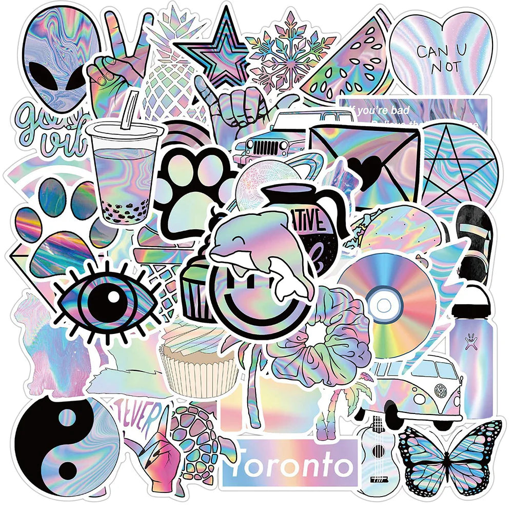 Holographic Laser Stickers 10/30/50PCS Waterproof Decals for Laptop Guitar Luggage Fridge Toy (ONLINE ORDER ONLY)