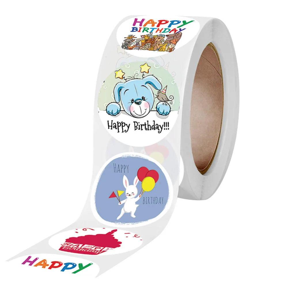 50-500pcs Round Happy Birthday Handmad Sticker Sealing Sticker Vintage DIY Gift Stickersdhesive Christmas Sticker Stationery (ONLINE ORDER ONLY)