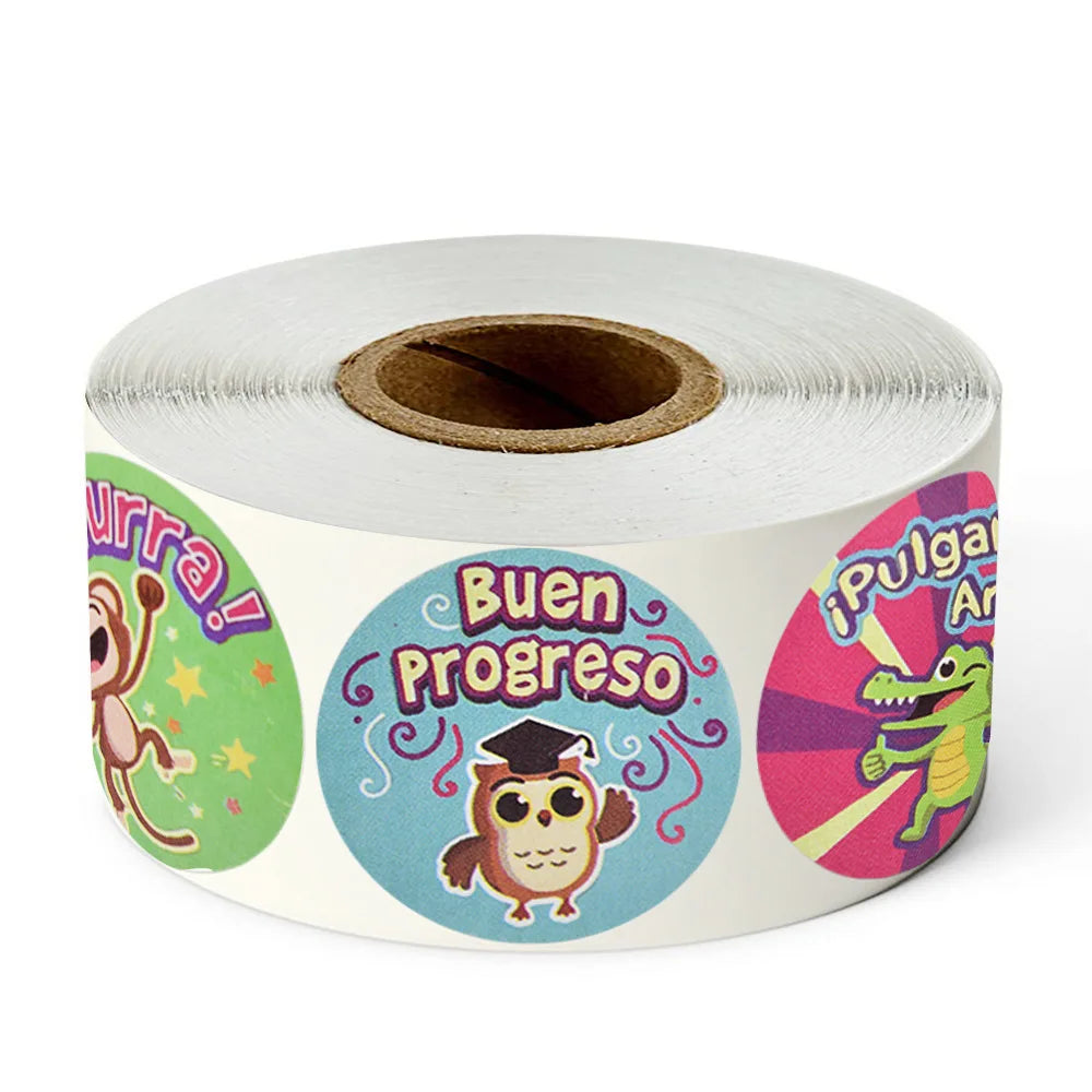 100-500pcs Spanish Reward Stickers Encouragement Sticker Roll For Kids Motivational Stickers With Cute Animals For Students (ONLINE ORDER ONLY)