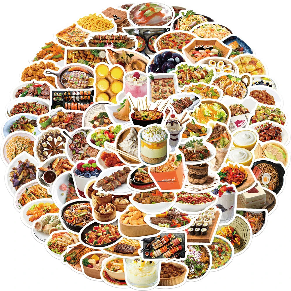 10/30/90pcs Cute Cartoon Food Stickers Delicacy Graffiti Decals Kids Toy DIY Phone Luggage Fridge Notebook Guitar Wall Sticker (ONLINE ORDER ONLY)