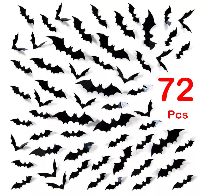 72/48/12Pcs 3D Wall Stickers Bat Stickers Halloween Decoration Vinyl Sticker Bat Sticker for Home Halloween Party Decorations (Online Order Only)