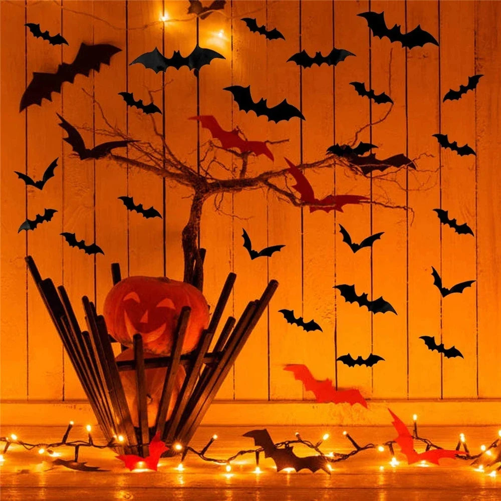 72/48/12Pcs 3D Wall Stickers Bat Stickers Halloween Decoration Vinyl Sticker Bat Sticker for Home Halloween Party Decorations (Online Order Only)