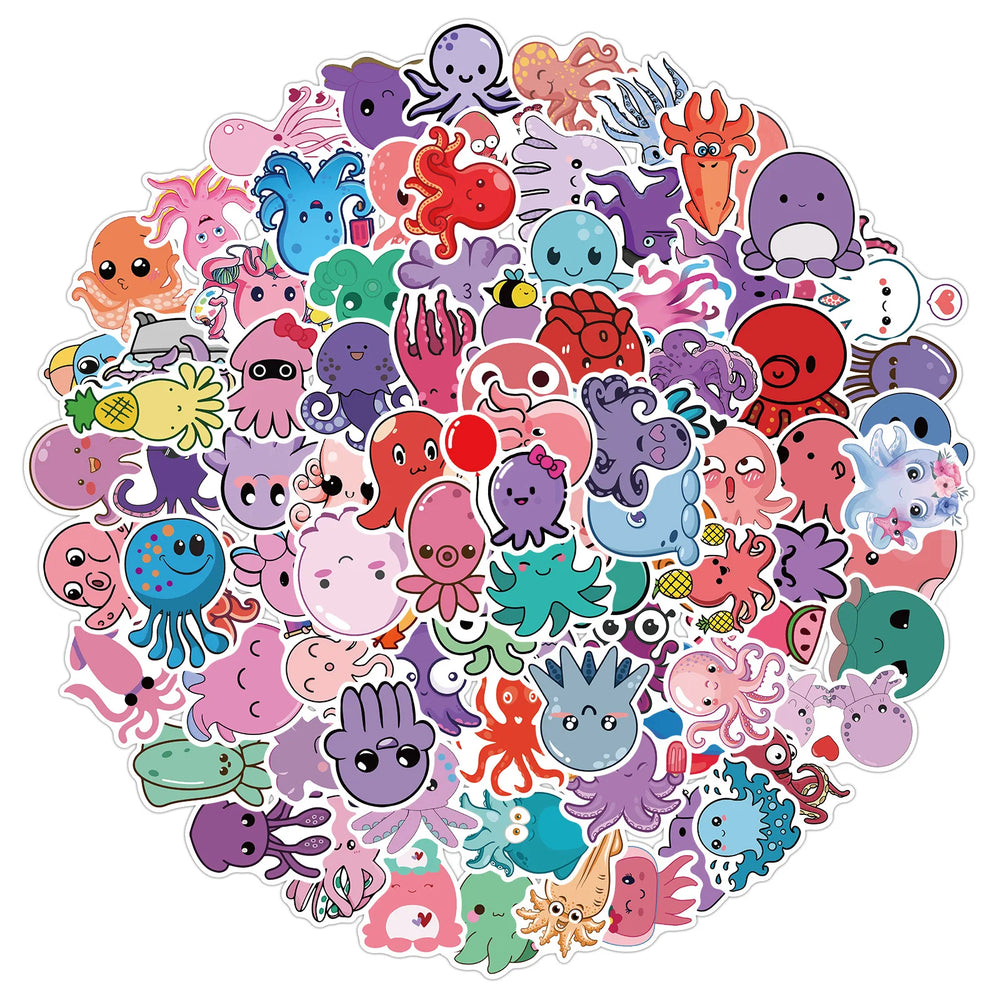 Cute Octopus Stickers Kawaii Cartoon Animal Decals Waterproof Laptop Skateboard Phone Car 10/30/50/100pcs (Online Order Only)
