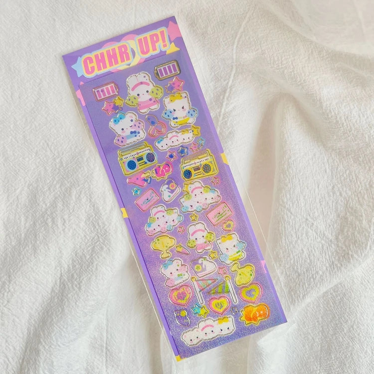 Korean Ins Kawaii Rabbit Bear Laser Sticker DIY Scrapbook Idol Card Album Stationery Happy Plan Decorative Stickers Art Supplies (ONLINE ORDER ONLY)