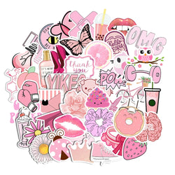 50PCS Cartoon Pink INS Style Vsco Girl Stickers For Laptop Moto Skateboard Luggage Refrigerator Notebook Laptop Toy Sticker (Online Order Only)