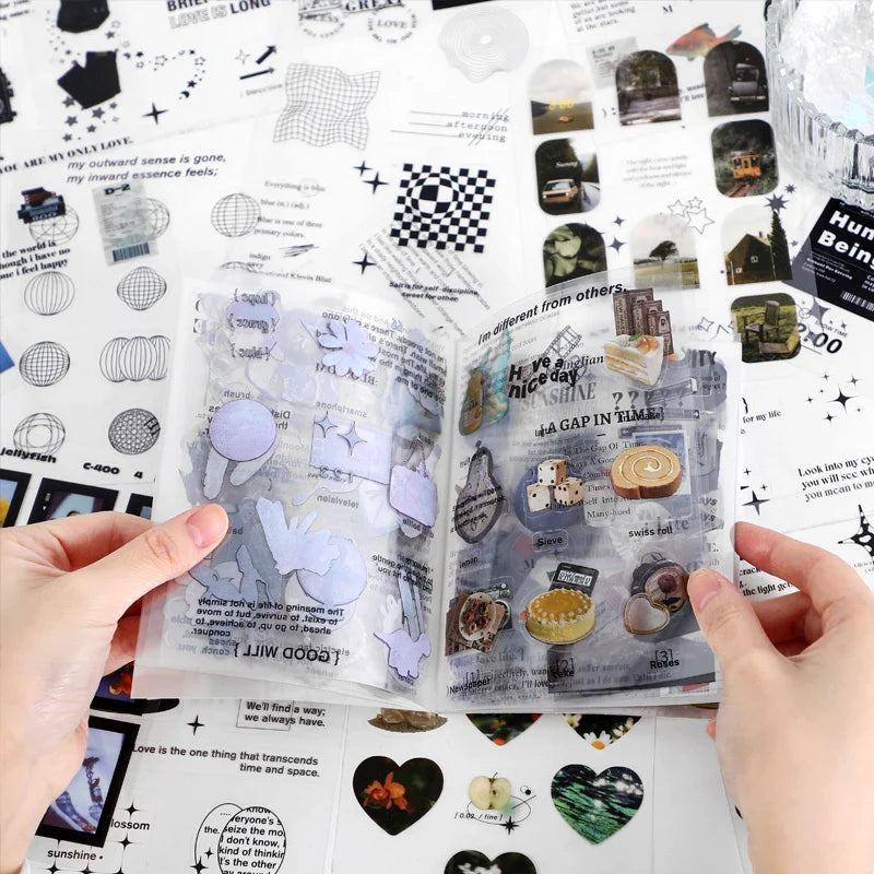 Yoofun 30pcs Rainbow Black & White Geo Stickers for Scrapbooking Journals DIY (Online Order Only)