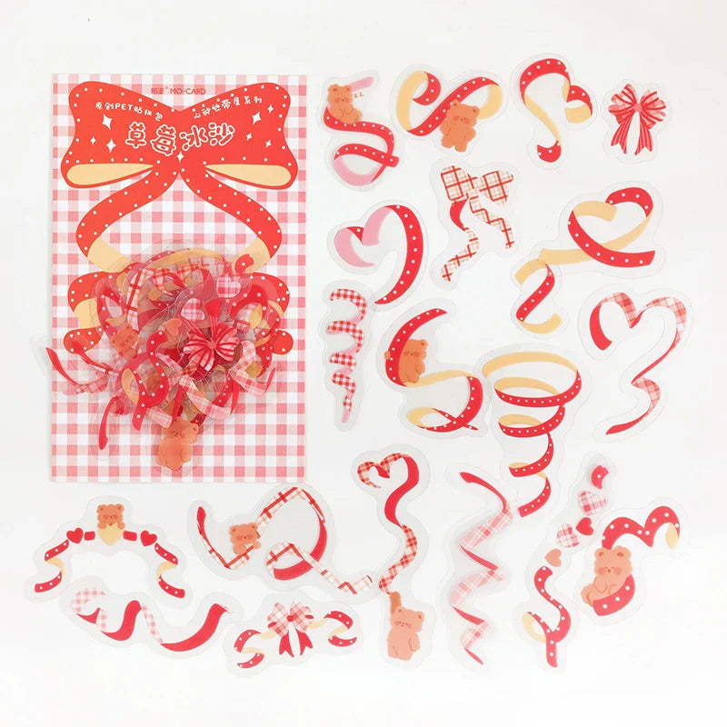 40Pcs/pack Heart Ribbon Series Stickers Hand Account Scrapbooking Decorative Sticker Korean DIY Material Stickers Stationery (ONLINE ORDER ONLY)