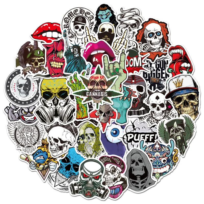 10/30/50PCS Terror Series Skull Graffiti Stickers Guitar Laptop Skateboard Luggage Phone Bike Waterproof Cool Stickers Kid Toy (Online Order Only)