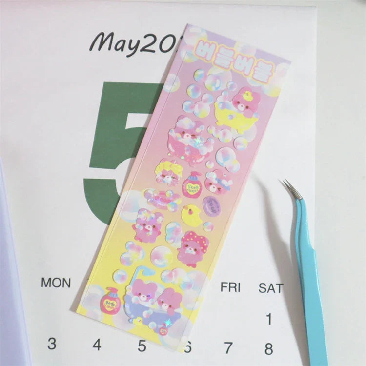 Cute ins Bear Rabbit Laser Sticker Scrapbooking Decorative Sticker Korean Hand Account DIY Diary Album Stick Label Stationery (Online Order Only)
