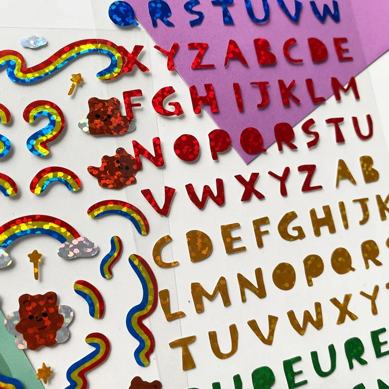 Ins Cute Cake Letter Bear Ribbon Laser Stickers Scrapbooking Decorative Sticker Korean DIY Diary Album Stick Label (Online Order Only)