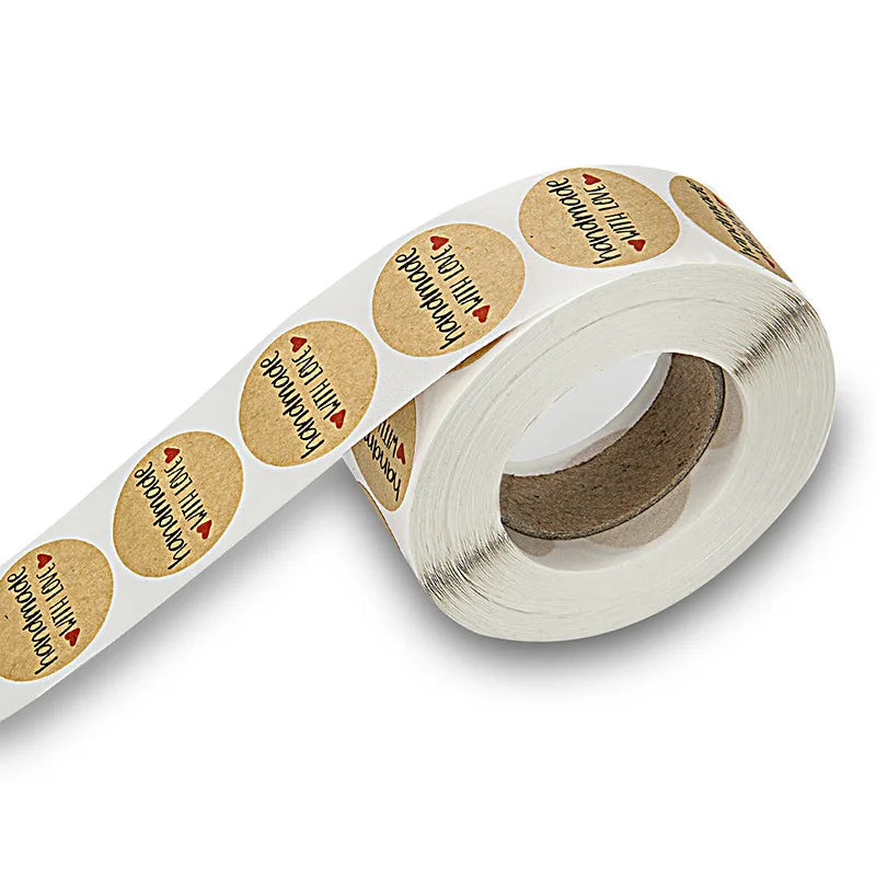 100-500pcs Kraft Paper Sticker Handmade With Love Round Adhesive Labels Baking Wedding Decoration Party Decoration Stickers (ONLINE ORDER ONLY)