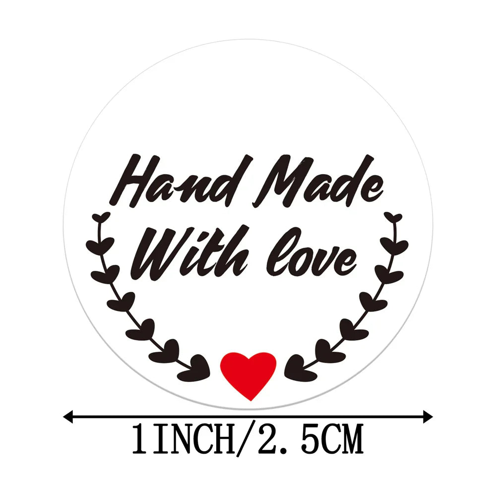 100-500Pcs "Handmade With Love" Kraft Paper Stickers Round Adhesive Labels Baking Wedding Decoration Party Decoration Sticker (Online Order Only)