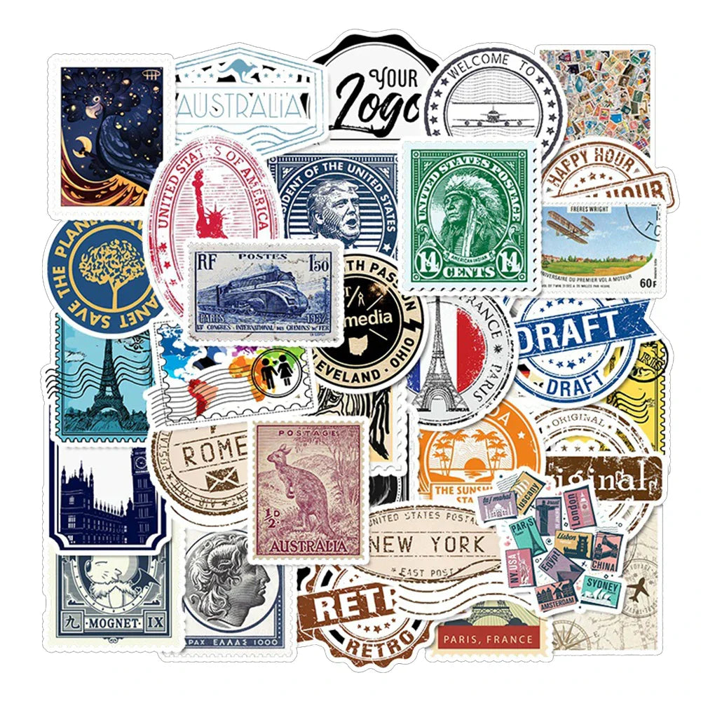 Vintage Landmark Building Stickers - Waterproof Decals for Suitcase, Laptop, Luggage (10/30/50pcs) (Online Order Only)