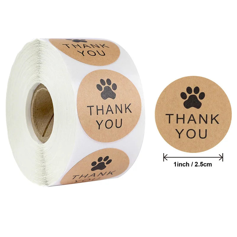Dog Paw Print Natural Kraft Paper Thank You Stickers Seal Labes 1Inch Gift Packaging Stationery Sticker 500 Labels Per Roll (Online Order Only)