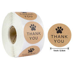 Dog Paw Print Natural Kraft Paper Thank You Stickers Seal Labes 1Inch Gift Packaging Stationery Sticker 500 Labels Per Roll (Online Order Only)