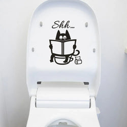 Cute Cartoon Cat Shh Toilet Stickers Diy Bathroom Door Toilet Seat Decorative Decal Funny Decor Poster Removable Vinyl Mural Art (Online Order Only)
