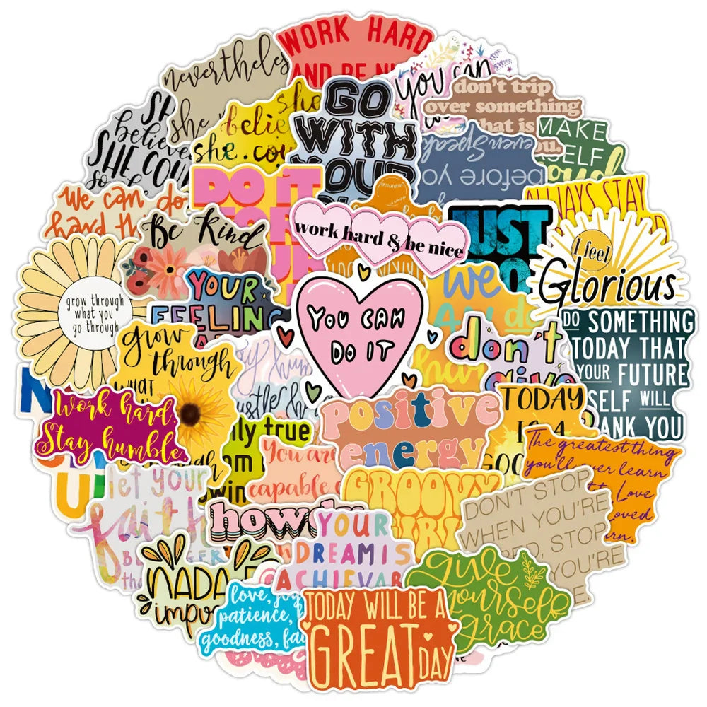 Colorful Motivational Stickers Pack - Waterproof Decals for Laptop, Guitar, Phone, Travel (ONLINE ORDER ONLY)