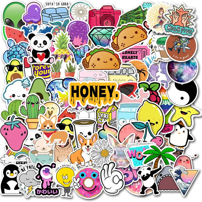 50/100 PCS Cartoon Simple VSCO Girls Kawaii Stickers For Chidren Toy Waterproof Sticker to DIY Laptop Bicycle Helmet Car Decals (Online Order Only)