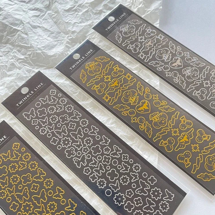 Gold Silver Butterfly Heart Cherry Series Stickers Korea Ins Hand Account Creative DIY Deco Material Stickers Stationery (ONLINE ORDER ONLY)