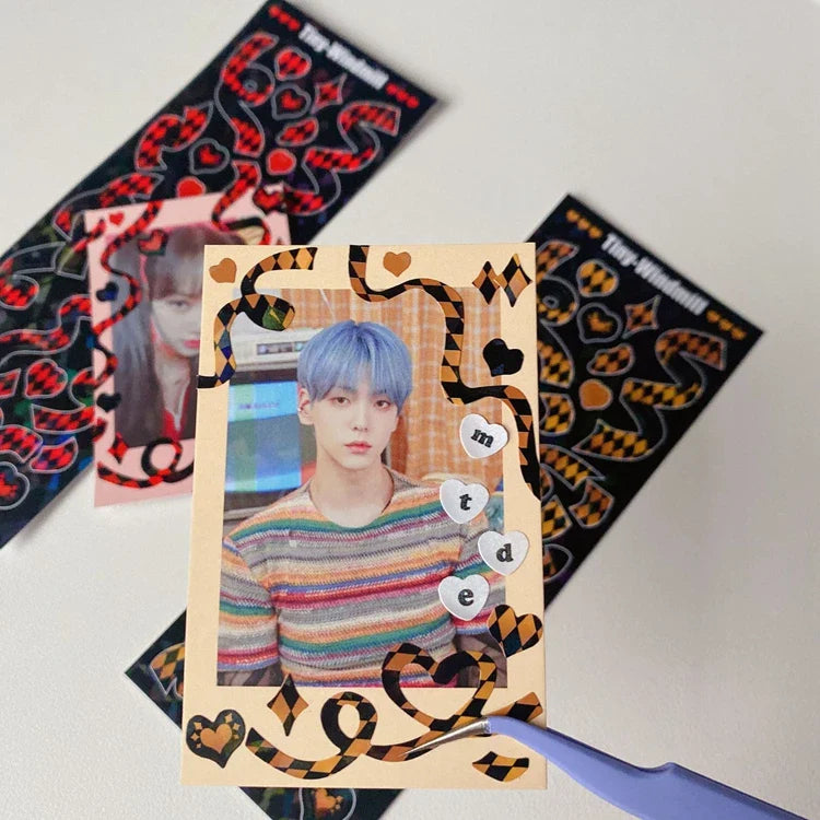 Korean Ins Checkerboard Lattice Ribbon Sticker Idol Card Hand Account DIY Diary Decoration Stickers Creative Stationery (ONLINE ORDER ONLY)