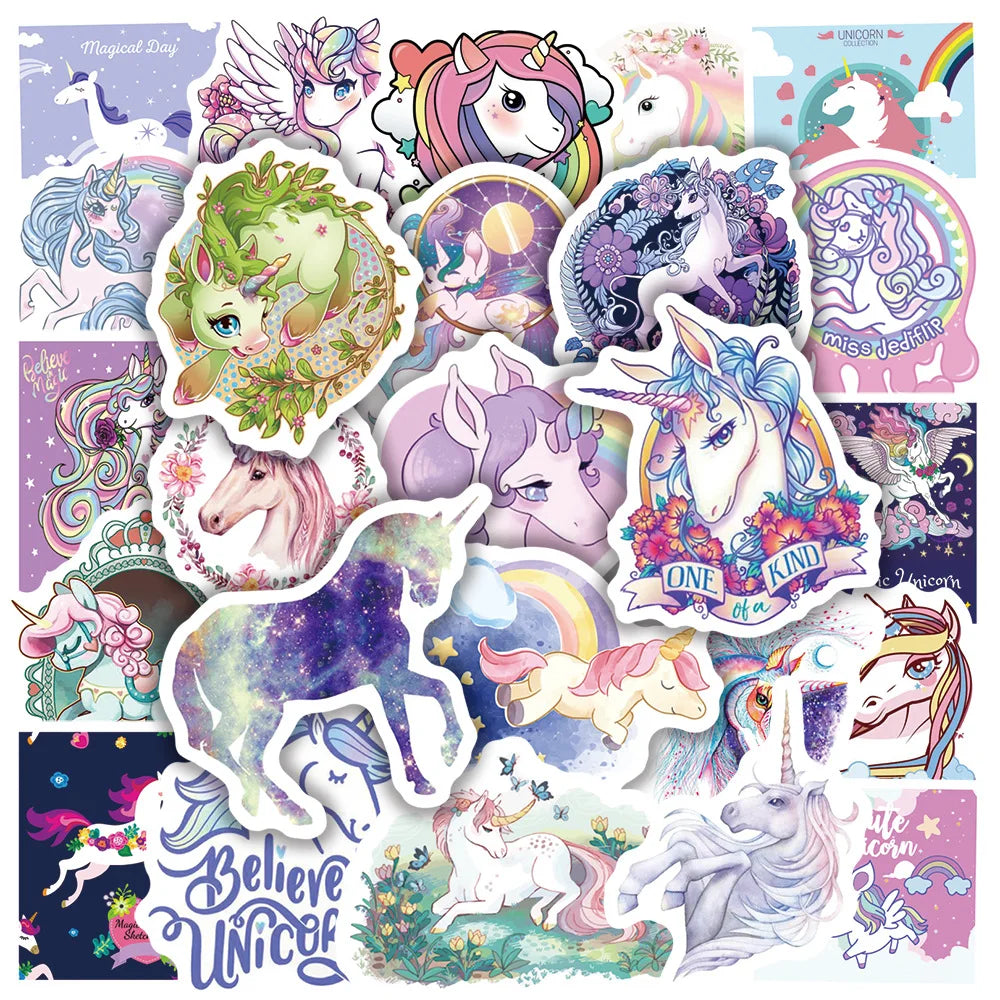 Unicorn Cartoon Stickers 10/30/50pcs Waterproof Decals for Laptop, Phone, Luggage, Guitar, Kids (ONLINE ORDER ONLY)