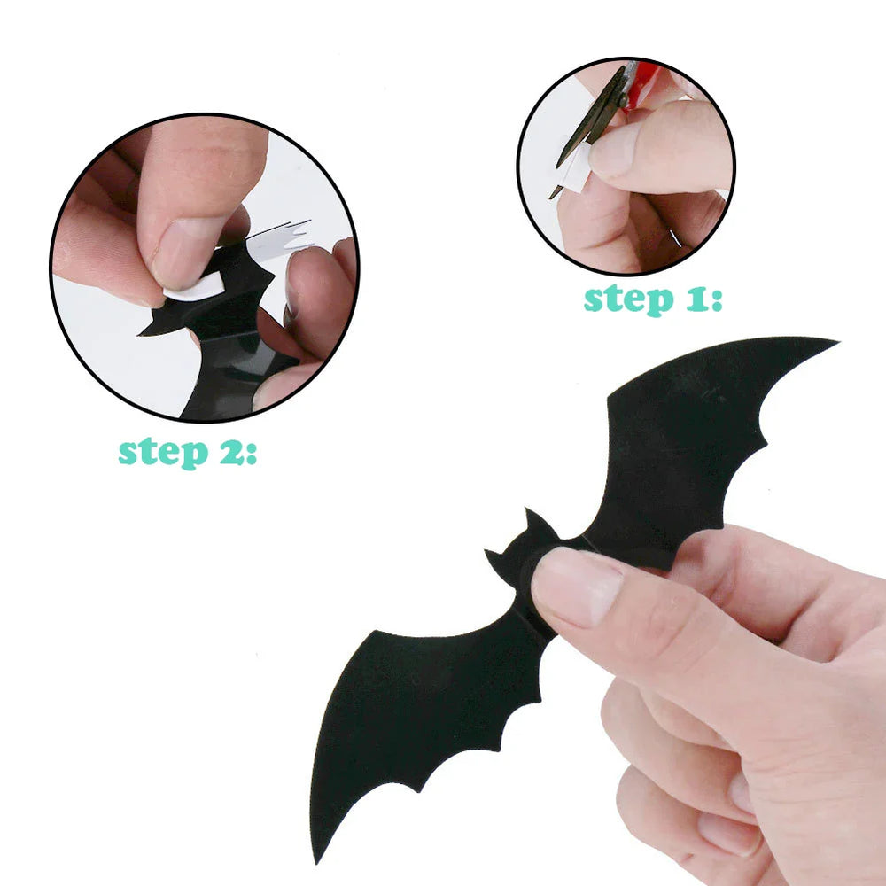 72/48/12Pcs 3D Wall Stickers Bat Stickers Halloween Decoration Vinyl Sticker Bat Sticker for Home Halloween Party Decorations (Online Order Only)