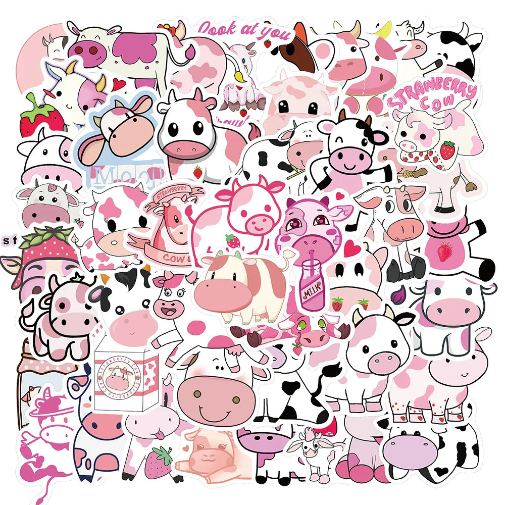Strawberry Cow Cartoon Stickers Pack for Laptop, Guitar, Phone, Bike, Car, Kids (Online Order Only)