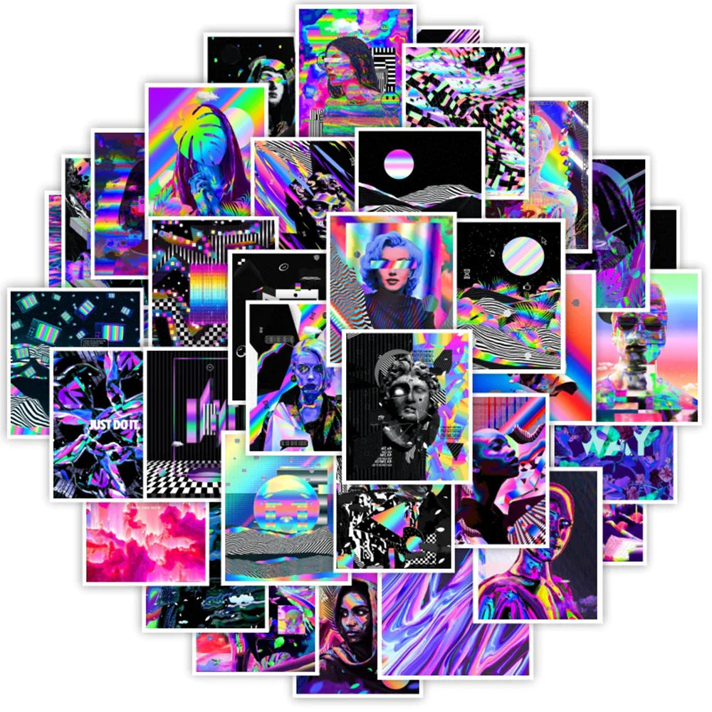 10/30/50pcs Psychedelic Cool Graffiti Stickers Aesthetic DIY Skateboard Laptop Helmet Phone Luggage Car Decals Kids Sticker Toy (ONLINE ORDER ONLY)