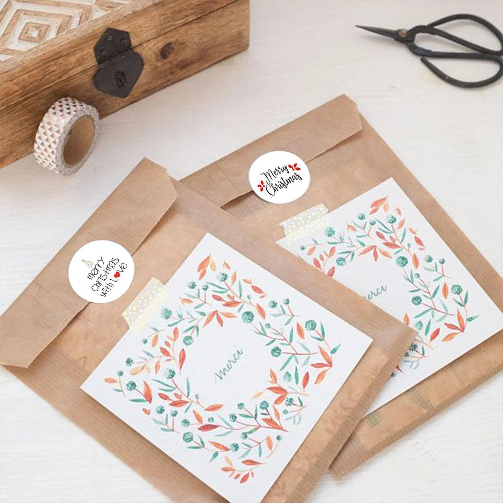 100-500Pcs White Merry Christmas Label Stickers for Card Gift Package Wrapping Festival Party Baking Small Business 1inch (Online Order Only)